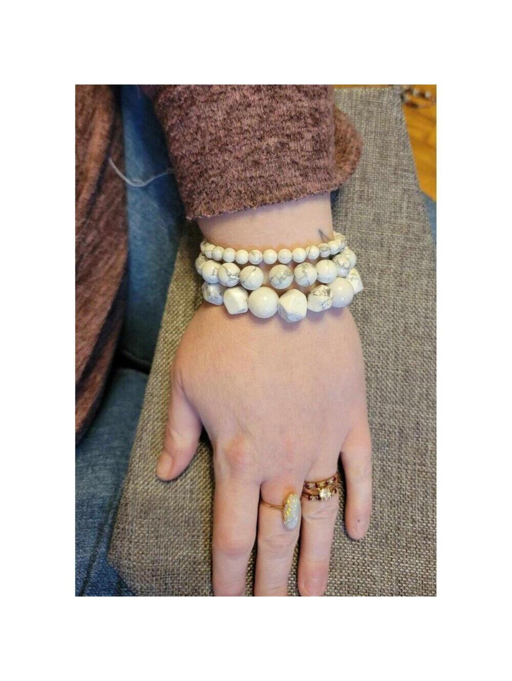3 White Marble Look Stretch Bracelets